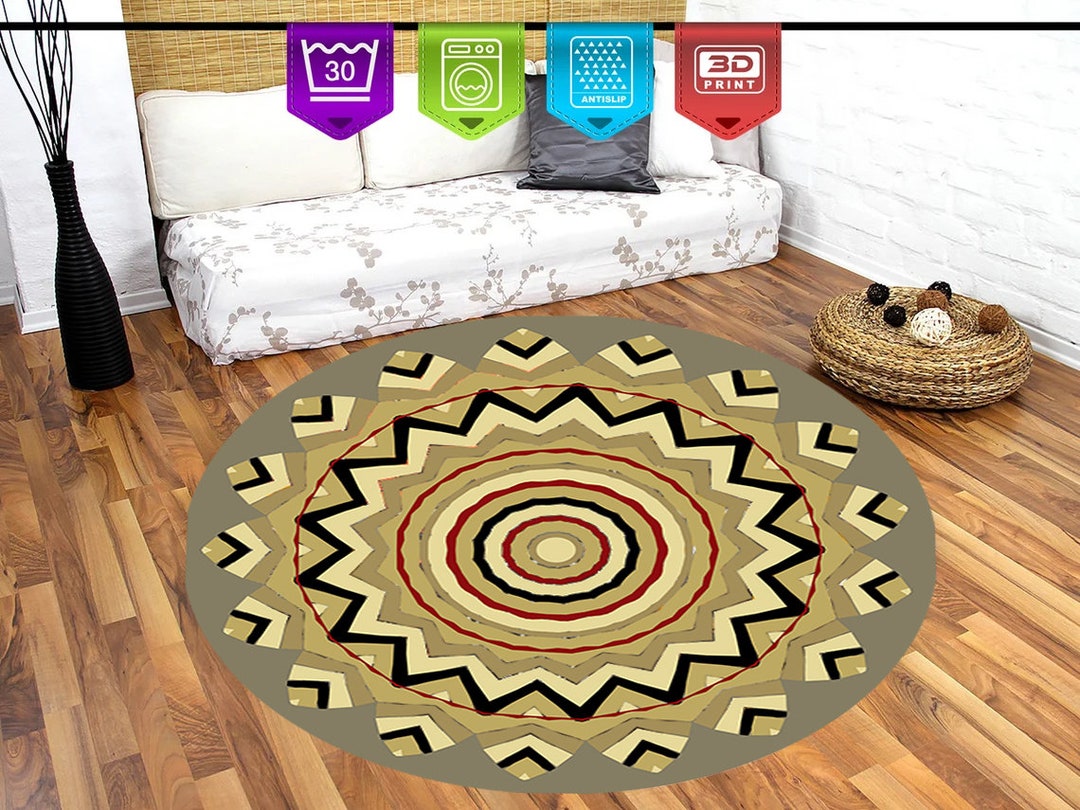 Round Rug With Patterns Ethnic Pattern Round Rug: Colorful Art Decor Rug - Etsy