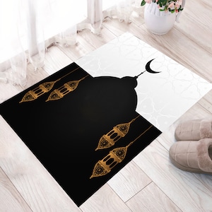 Prayer Rug,Oil Lamp Decor,Black-White,Prayer Mat,Islamic Janamaz,Prayer Rug for Women-Men,Lux Prayer Mat,Unique Islamic Gift,PersonalizedRug