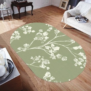 Flowers Design,Green Decor,Bud Pattern,Oval Decor Rug,Aesthetic Rug,Modern Rugs,Awesome Room Rug,Home Decor Rug,Area Rug,Decor Rug