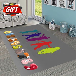 Dancing Kids,Numbers Rug,Gift for Kids,Colorful Rug,Kids Room Rug,Tumbled Rug,Home Decor Rug,Living Room Rug,Area Rug