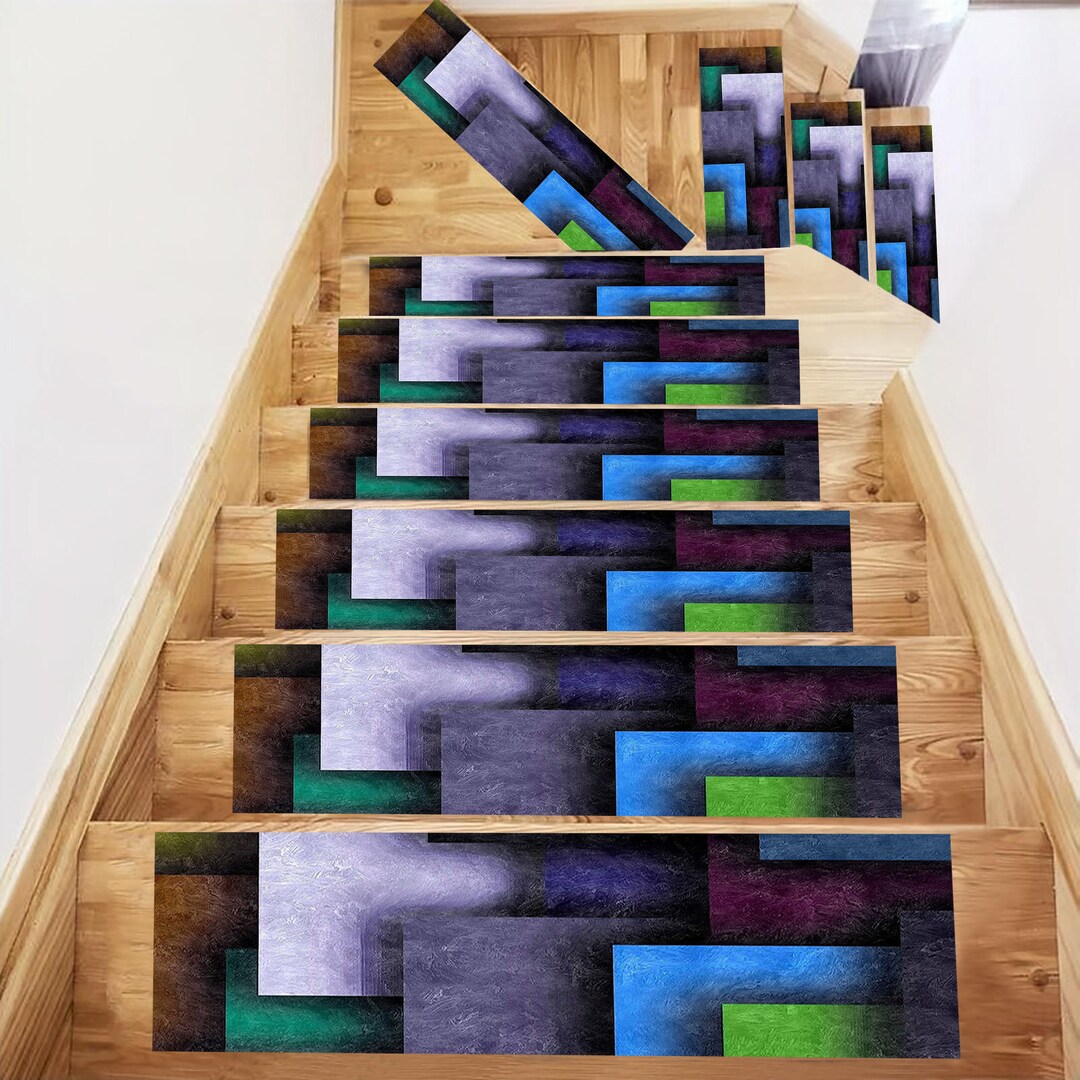Geometric Squares Stair Tread Rug: Non-slip Color Decor - Etsy