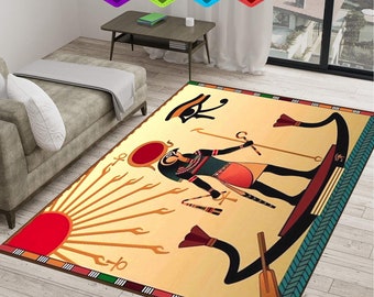 Mummy-Ancient Egyptian Sun God -Tutankhamun-Pattern Rug, Incredible oracle Sages of Ancient Imhotep Rug, Modern Style Antique Looking Rug