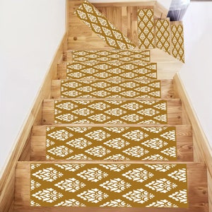Ethnic Stair Mat,Flowers Pattern,Stairmat,Stair Tread Rug,Easy to Clean,Design Stair Tread,Stair Runner for Steps,Indoor Outdoor Stair Tread