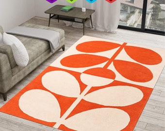 Alfombras de tallo Orla Kiely, alfombra abstracta, Nueva Zelanda, alfombra de decoración artística, alfombra naranja marfil, alfombras modernas de mediados de siglo, 5x7 7x10 8x10, alfombra geométrica, naranja