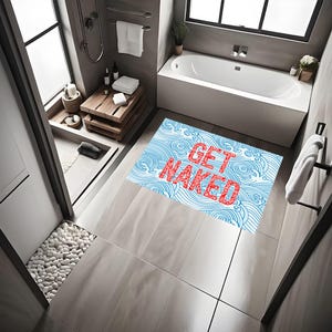 Get Naked Rug,Sea Pattern,Wave,Blue Bathmat,Get Naked Bath Mat,Bathroom Decor,Bath Rug,Minimalist Bath Mat,Bathmat, Bath Rug,room Decor Rugs