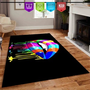 Abstract Rug,Lips Patterned Rug,Colorful Rug,Design Ru,Tumbled Rug,Home Decor Rug,Living Room Rug,Area Rug,Modern Rug