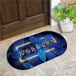 Welcome Doormat,Welcome Doormat Outdoor Mat,Leaf Pattern,Oval Door Mat,Married Gift,Housewarming Gift,New Home Gifts,Welcome Mat Gift