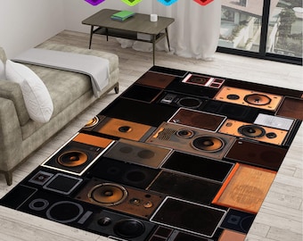 Alfombra de diseño de altavoz, alfombra con estampado musical, alfombra de radio personalizada, alfombra de casete, alfombra de grabación, alfombra de música, alfombra fresca, alfombra de área, alfombra popular, alfombra personalizada