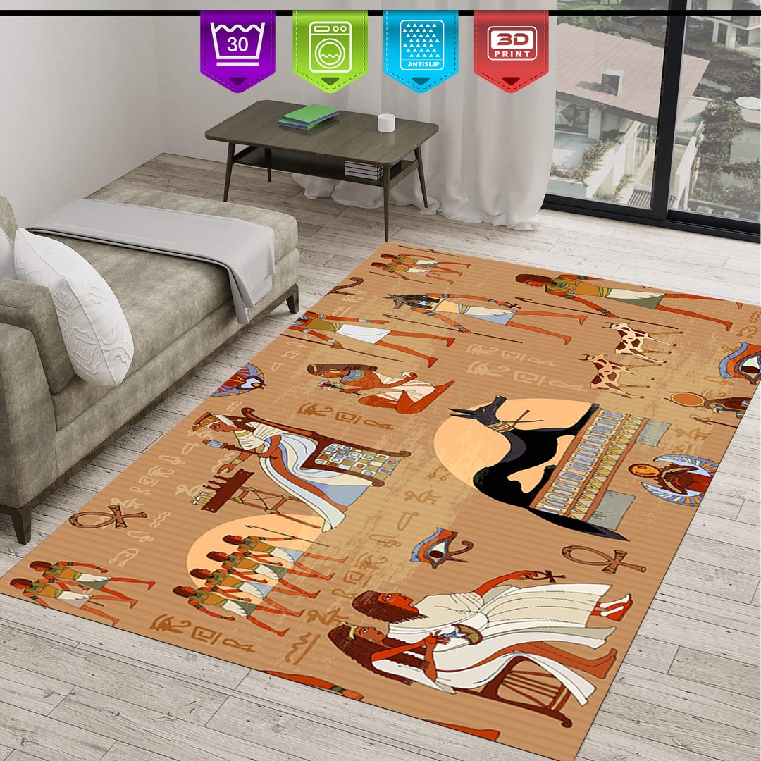 Egyptian Wall Paintings Carvings Hieroglyph Area Rug, Egyptian History
