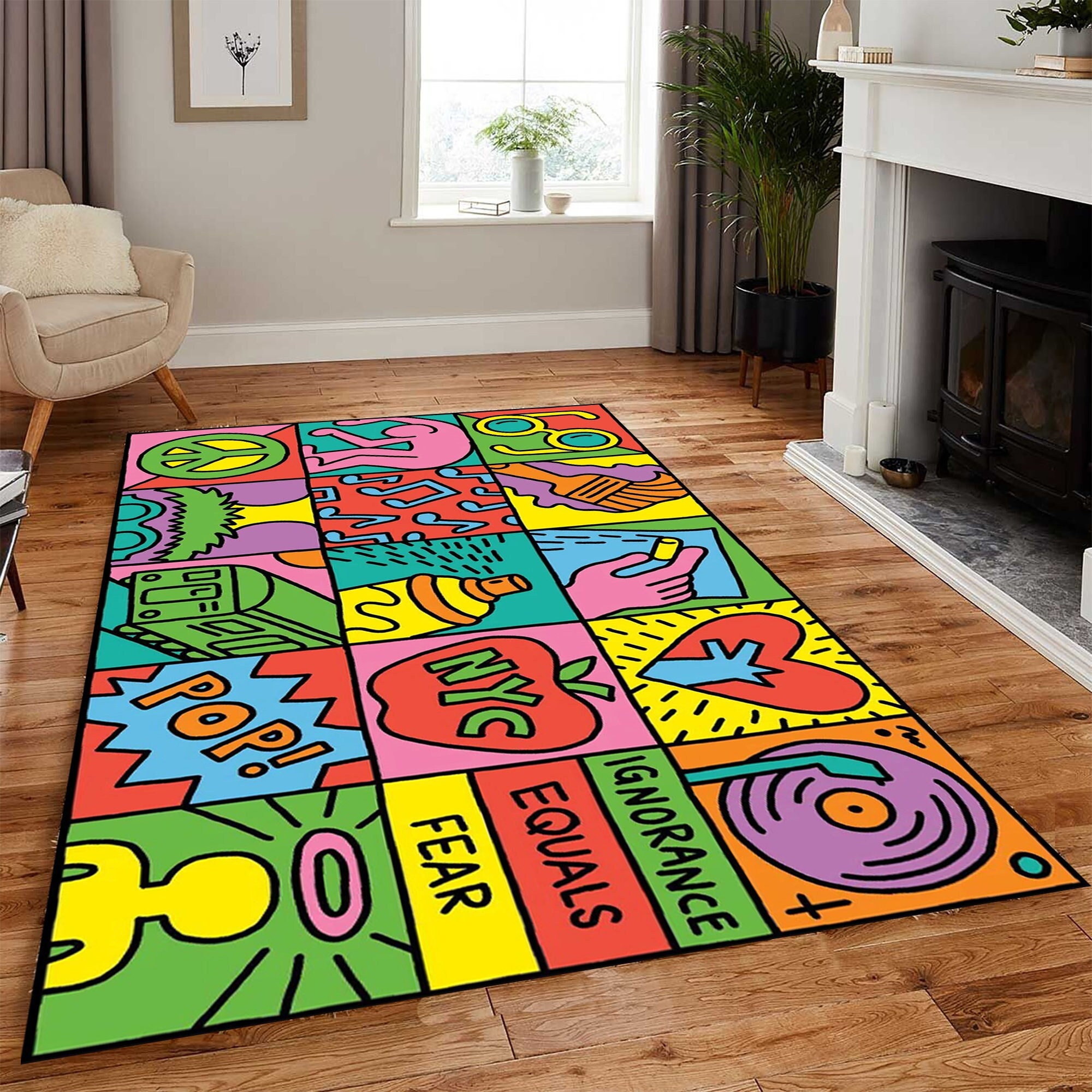 Dancing men-keith haring-Circle of Men Rug, Home Decor Rug, Area Rug, Modern Rugs, Rug For Living Room, Anti Slip Carpet, Chenille Rug