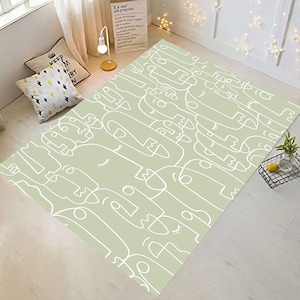 Sage Green,Abstract Rug,Minimalist Rug,Face Pattern,Green Decor,Aesthetic Rug,Decor Rug,Office Room Rug,Rugs for Bedroom,Area Rug,Soft Rug