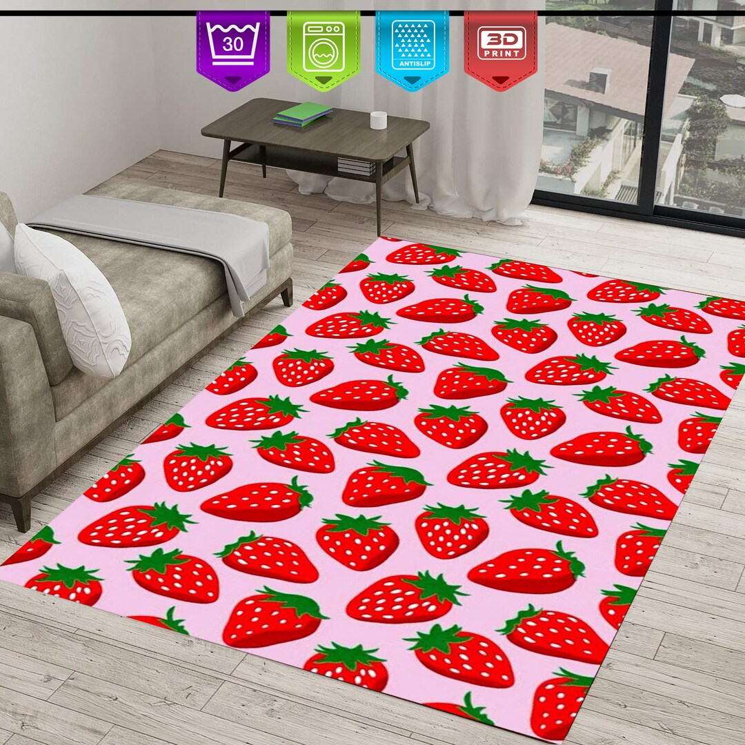 Pink Red Strawberry Design Rug, Living Room Rug, Modern Rug, Home
