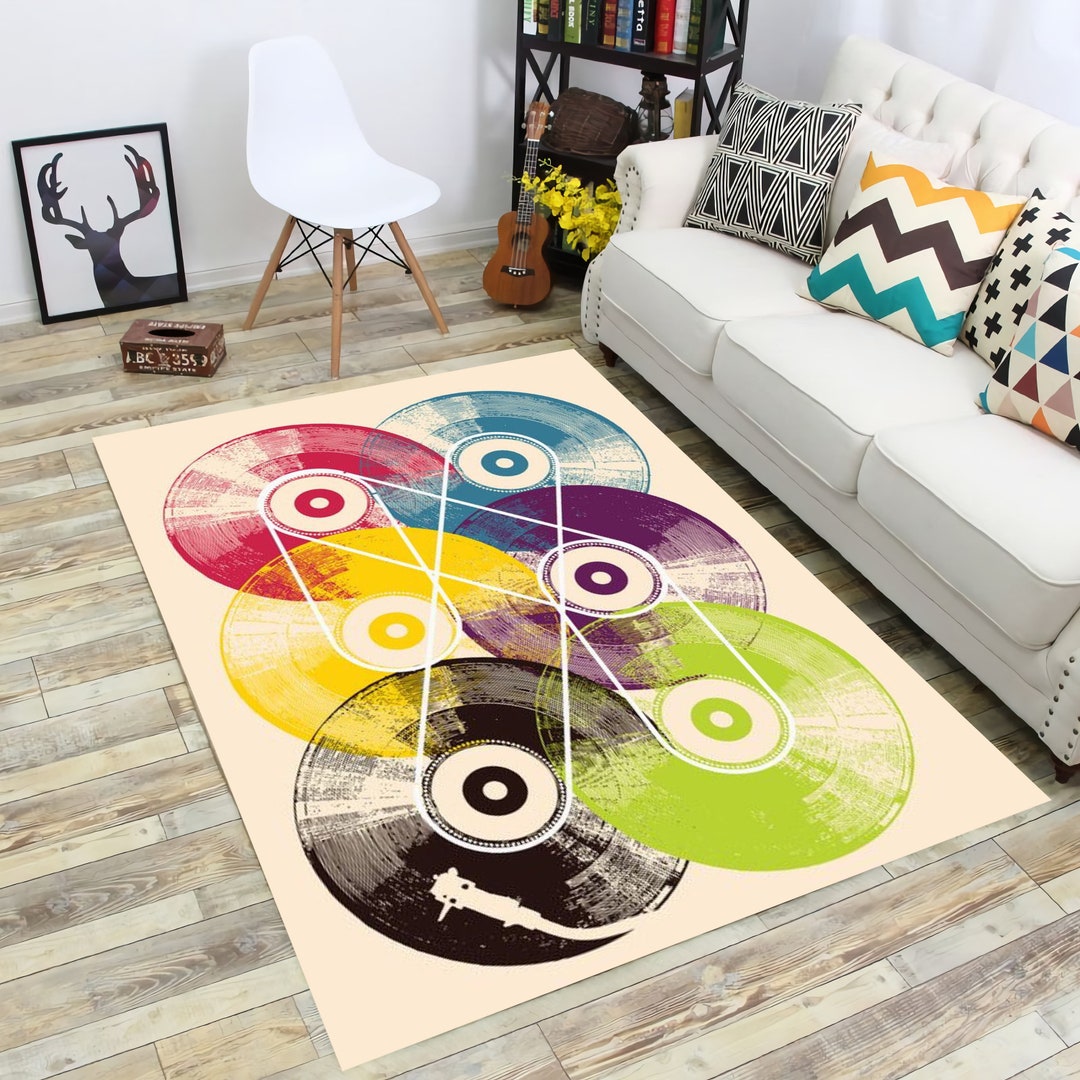 Retro Record Rug Music Room Decor Music Room Mat Rectangle Etsy