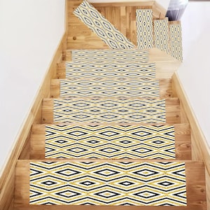 Geometric Rug,Yellow Decor,Stair Mat,Stair Tread Rug,Easy to Clean,Design Stair Tread,Stair Runners for Steps,Indoor Outdoor Stair Tread