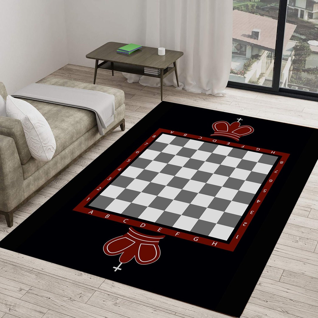 Chess Set Pattern Rug, Chessboard Carpet, Checkers Game, Chess Pieces ...