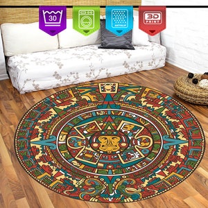 Aztec Colorfull Calender Rug, Mexica calendar Round Rug, Sun stone calendar, Mayan calendar svg files for cricut, silhouette, Aztec calendar