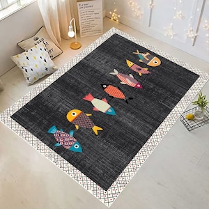 Fish Rug,Fish Pattern Rug,Kitchen Rugs,Grey Carpet,Fish Design,Bamboo Rug,Home Decor Rug,Rugs for Bedroom,Boys Room Rugs,Area Rugs