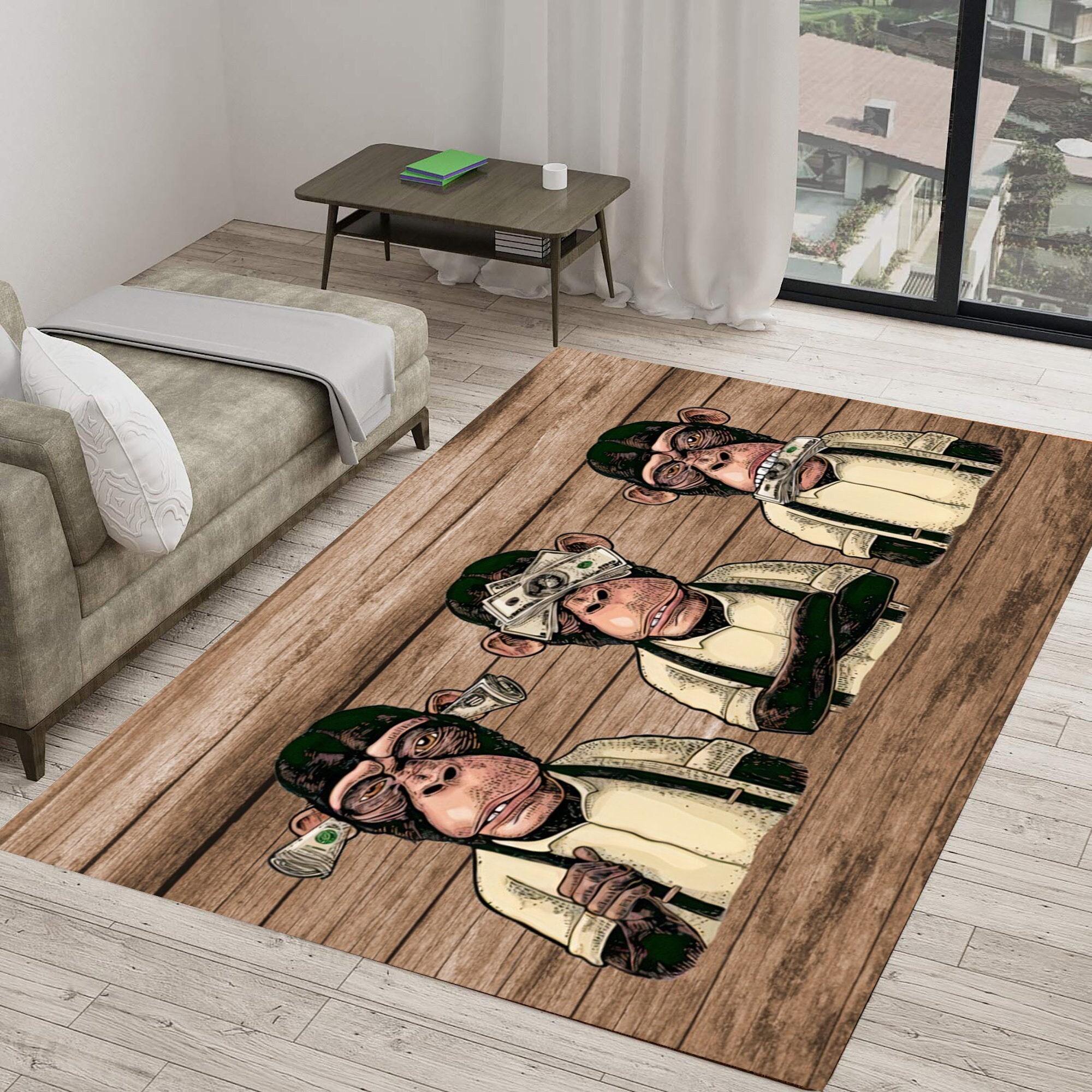 Monkey – illustrated animals area rug carpet in 2023