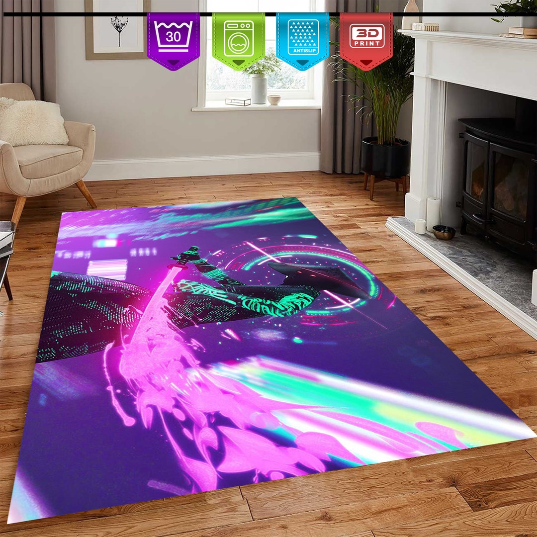 Neon Samurai Rug,japanese Culture Rugs,anime Rug,home Decor Rug,game ...
