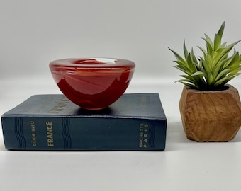 Heavy Red Swirl Kosta Boda Glass Tea Light Holder / Made in Sweden / Scandinavian Style