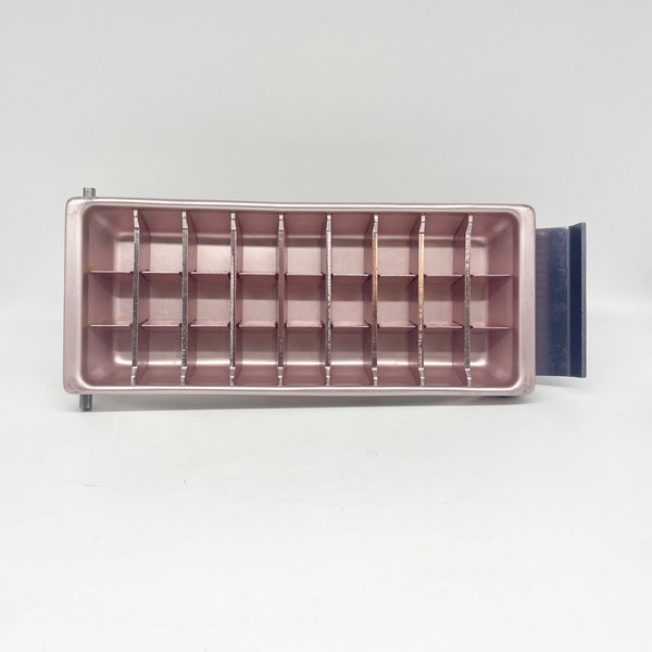 Vintage Mid Century Pink Aluminum Frigidaire Ice Tray / 18 Cube Rose Metal Kitsch Kitchen Decor / Seedling Planter / Spool Holder
