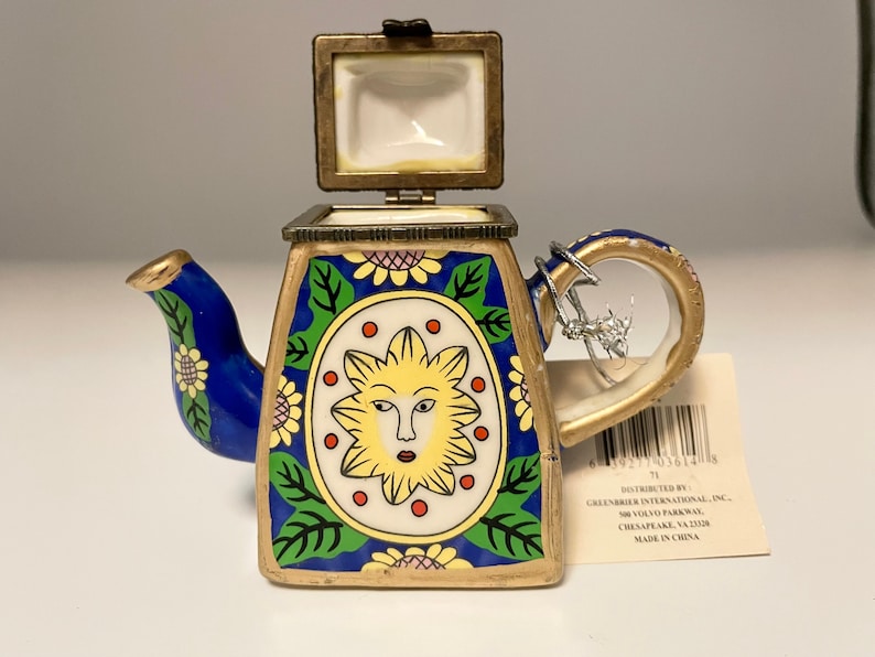 Vintage Miniature Hinged Porcelain Teapot / Trinket Box / Sun Etsy