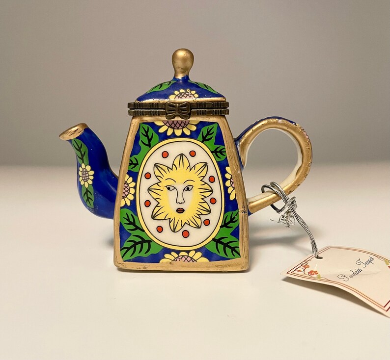 Vintage Miniature Hinged Porcelain Teapot / Trinket Box / Sun Etsy
