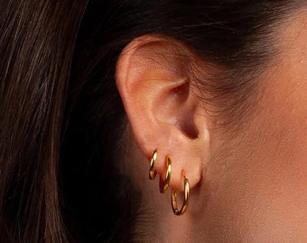 Hoop Earrings Classic in Gold - Earring | Stainless Steel Gold Plated 18K Plain Smooth Boho Waterproof Gold Jewelry Gift Women
