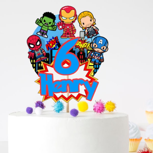 Personalised Superhero Cake Topper, Superhero Party Decorations, Birthday Comics Cake Topper