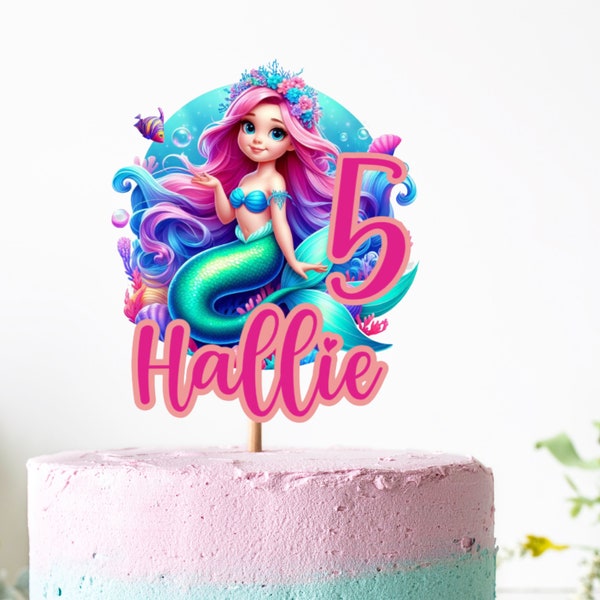 Mermaid Custom Cake Topper - Personalised Girls Birthday Party Mermaid Cake Topper Decoration