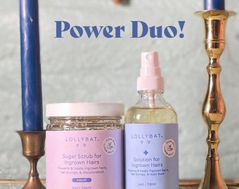 Power Duo: Solution For Ingrown Hairs spray + Sugar Scrub (Violet or Cookie) LOLLYBAT