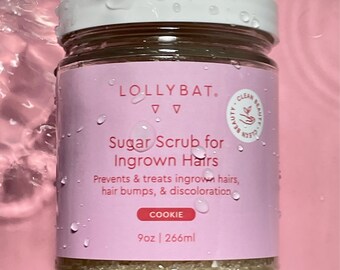 Sugar Scrub in Cookie scent. Exfoliate, treat & prevent ingrown hairs, hair bumps, razor bumps, and razor burn. - 9 oz Vanilla LOLLYBAT