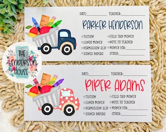 Back to School Envelopes | School Stationary | Personalized Envelopes for School | Student Organization | School Tools | Dumptruck