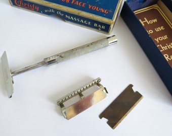 1920s Christy Safety Razor, Pilot Model, with Original Box and Instructions, 1 Christy Blade Included