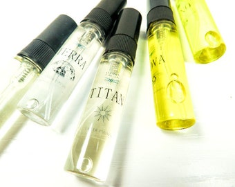 Elysian Parfum Sample Set, 5 Unisex Fragrances, Gift Set, Modern and Inspired, Artisan Perfume, 5 ml spray bottles