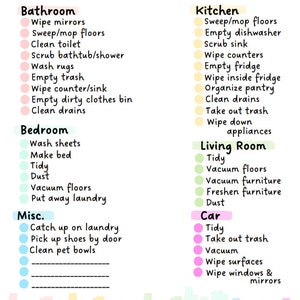 Pre-Trip/Vacation Cleaning Schedule