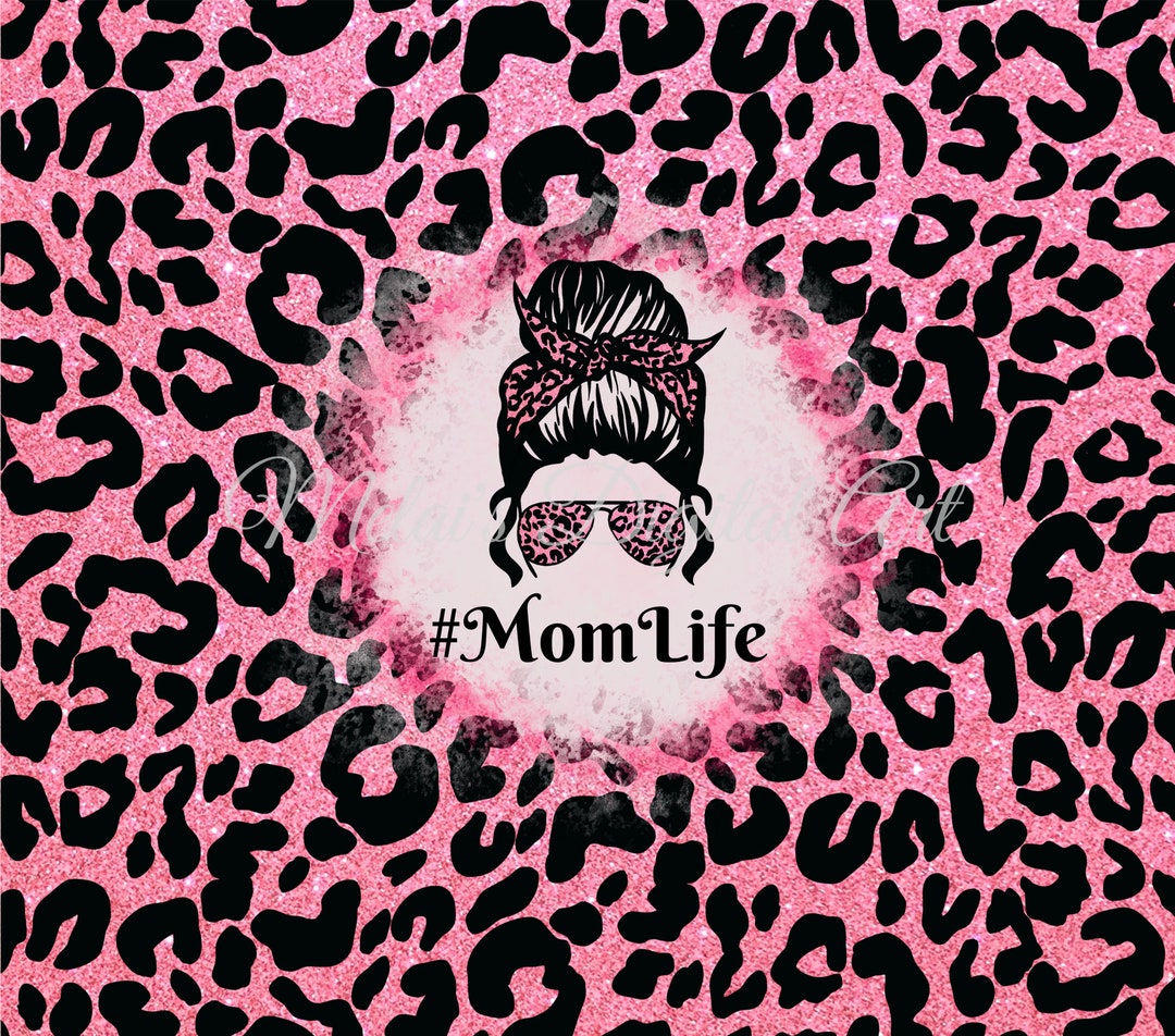 Pink Leopard Print Messy Bun Mom Life, 20oz Skinny Tumbler Wrap ...