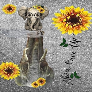 Elephant Sunflower, 20oz Straight Skinny Tumbler Wrap, Instant Digital Download, PNG File