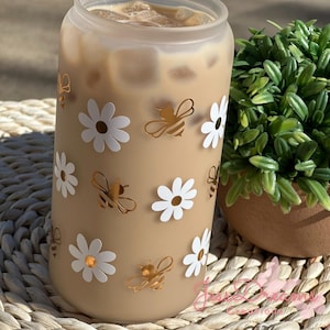 Lot De 4 Tasses En Verre Avec Nœud Rose - 350 Ml, Avec Pailles, Pour Café Glacé, Thé, Jus, Cadeau Fille