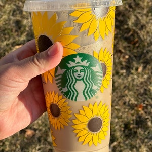 Sunflower Cold Cup 24oz, Sunflowers Iced Coffee Tumbler with Lid & Straw, Sunflowers Gifts for her, Bridesmaid Gifts, Starbucks Gifts
