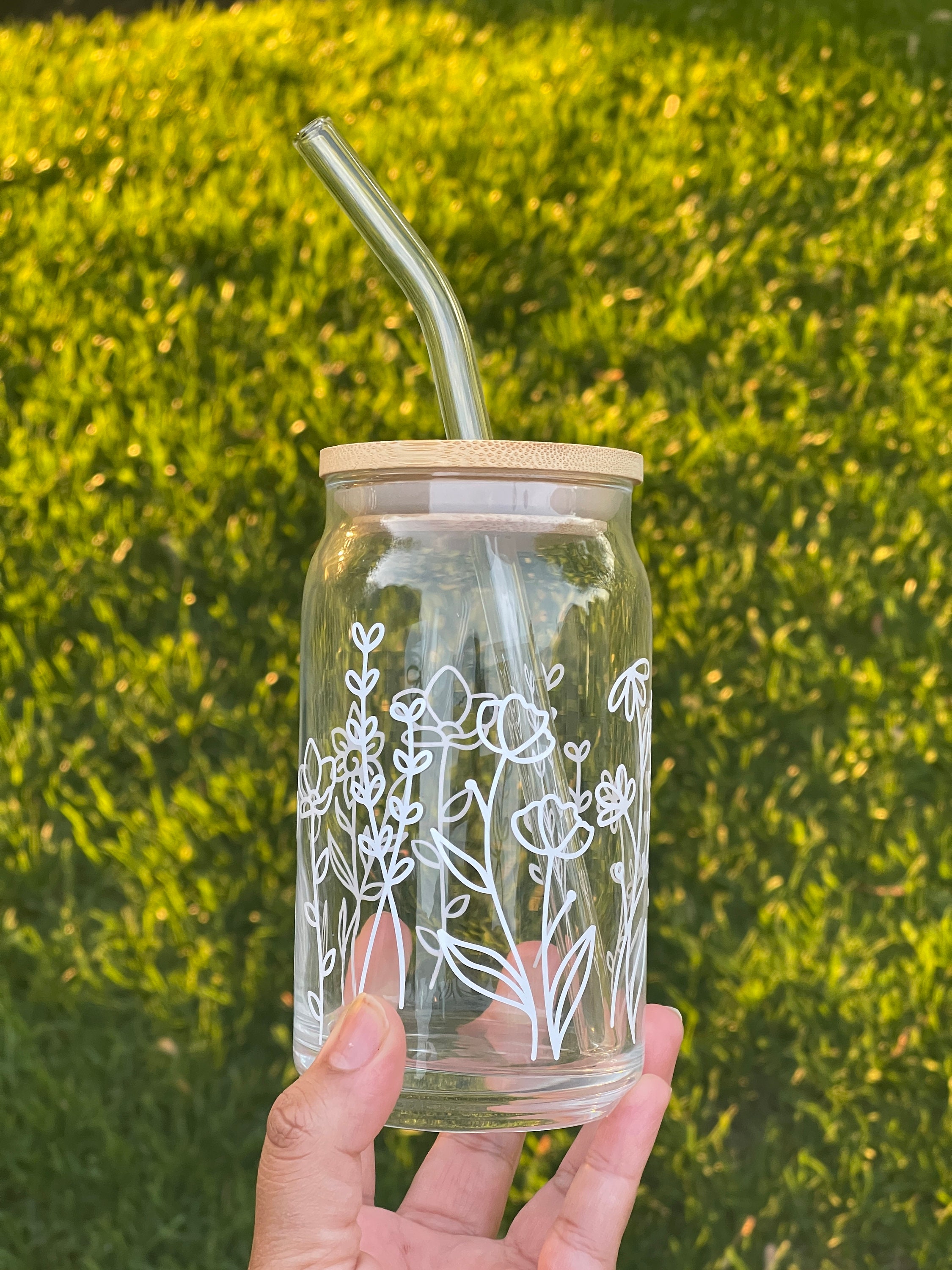 Wildflowers Glass Can Cup 16oz *Lid & Straw not included – VIVIAN