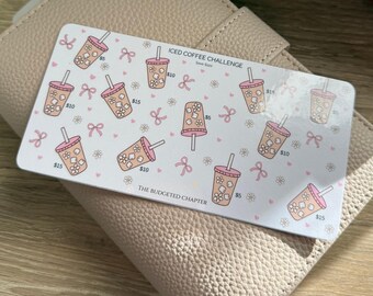 Sparutmaning med iskaffe A6 | Pärminlägg med kontantfyllning | Budgetspårare för kaffeälskare | Utskrivbar sparutmaning | Spårare