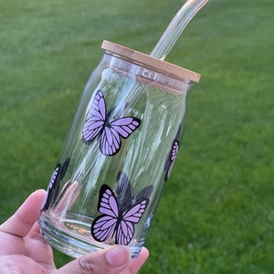 Butterfly Glass Tumbler, Beer Can Glass, Iced Coffee Glass, Personalized Glass Cup, Iced Coffee Beer Can Glass