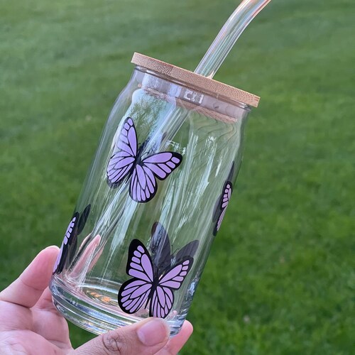 Butterfly Can Glass Butterfly Glass Cup Butterfly Coffee Etsy
