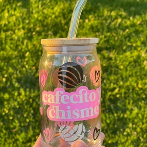 Cafecito y Chisme Can Glass | Beer Can Glass | Cafecito Y Chisme Glass Tumbler | Iced Coffee Glass | Personalized Gifts