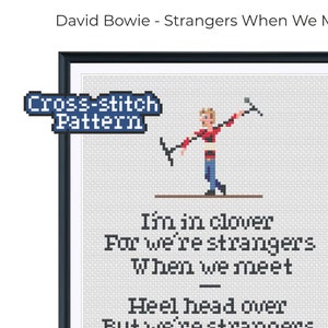 David Bowie &#39;Strangers When We Meet&#39; - A counted cross stitch pattern download. 6in x 8.5in in 14 count aida. For DMC colours.