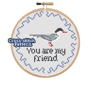 The Tern - A counted cross stitch pattern download of a bird. 4.7in x 4.7in in 14 count aida. For round frame and DMC colours.