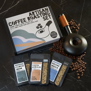 Artisan Coffee Roasting Gift Set for Him Her Men Coffee Lovers - Inc Roasting pan, Green Coffee Beans and Guide - Food Gift Idea Christmas