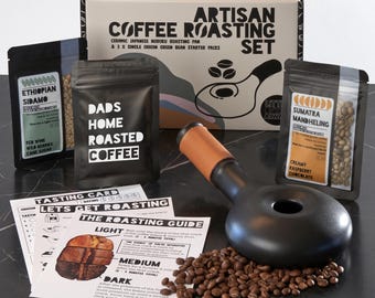 Personalised Dads Coffee Roasting Gift Set - Inc Roasting pan, Green Coffee Beans and Guide - Food Gift Idea Christmas Fathers Day