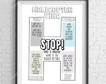 Helicopter View Psychology Poster Print, Therapy Office Decor, CBT, DBT, Coping Skills Poster Print.